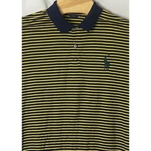 Polo Ralph Lauren Pro-Fit Men Polo Shirt Yellow Blue‎ Big Pony Short Sleeve XL